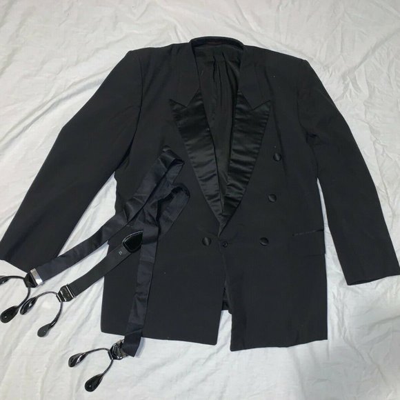 MR WASHINGTON KIMS TAILOR BLACK FORMAL TUXEDO 1 BUTTON JACKET/SUSPENDERS IG 2027